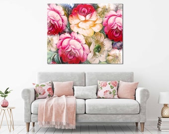 Colorful Flowers Canvas Wall Art, Canvas Print Home Deco, Framed Print, Decoration Wall Art Design, Flowers Canvas Print, Ready to Hang