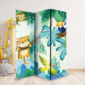 In The Jungle Room Divider for Kids Room, Child Room Divider, Folding Screen, Room Divider - 3 and 5 panels, Divider for Kindergarten