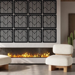 Modern Wall Panels  - Hanging Screen Room Divider - White Black and Grey Room Separator - CNC decor panel