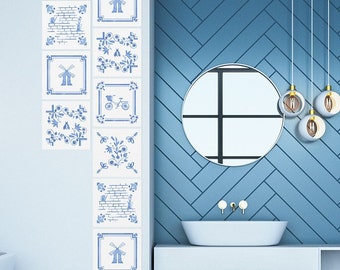 Azulejo Mosaic Tile Stickers, 16 Stickers in Set, Modern Decor, Tile Decals 4x4, Self-adhesive, Waterproof,  Peel and Stick Tile, Vinyl