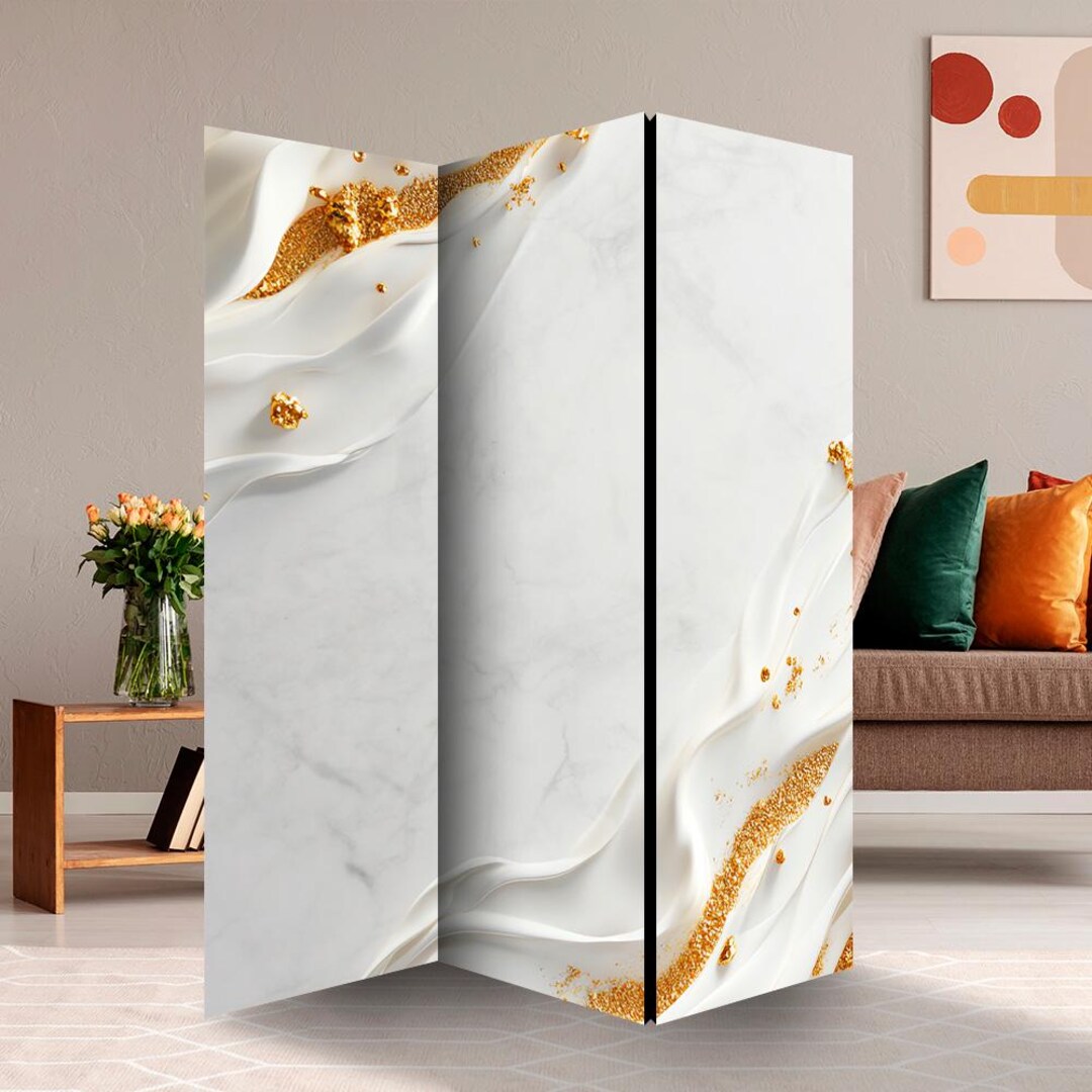 Picture of Marble With Gold Room Divider, Folding Screen, Room Divider - 3 and 5 ...