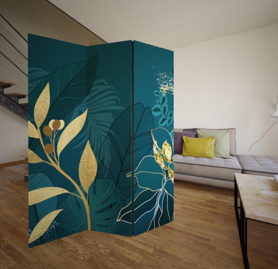 Gold Tropical Room Divider Folding Screen Room Divider 3 Etsy