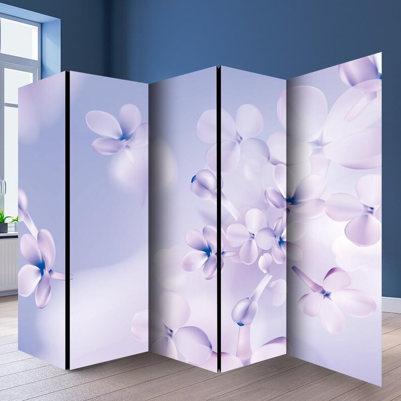Purple Flowers Room Divider, Folding Screen, Room Divider - 3 and 5 ...