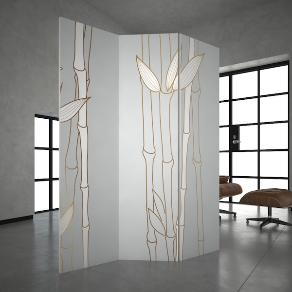 Gold Bamboo Room Divider, Folding Screen, Room Divider - 3 and 5 panels, Room Partition, Decorative Room Separator