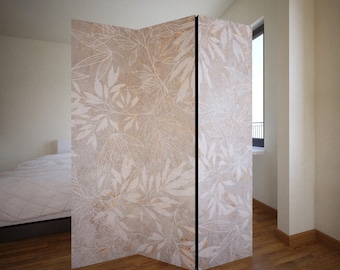 Beige Plants Room Divider, Folding Screen, Room Divider - 3 and 5 panels, Room Partition, Decorative Room Separator