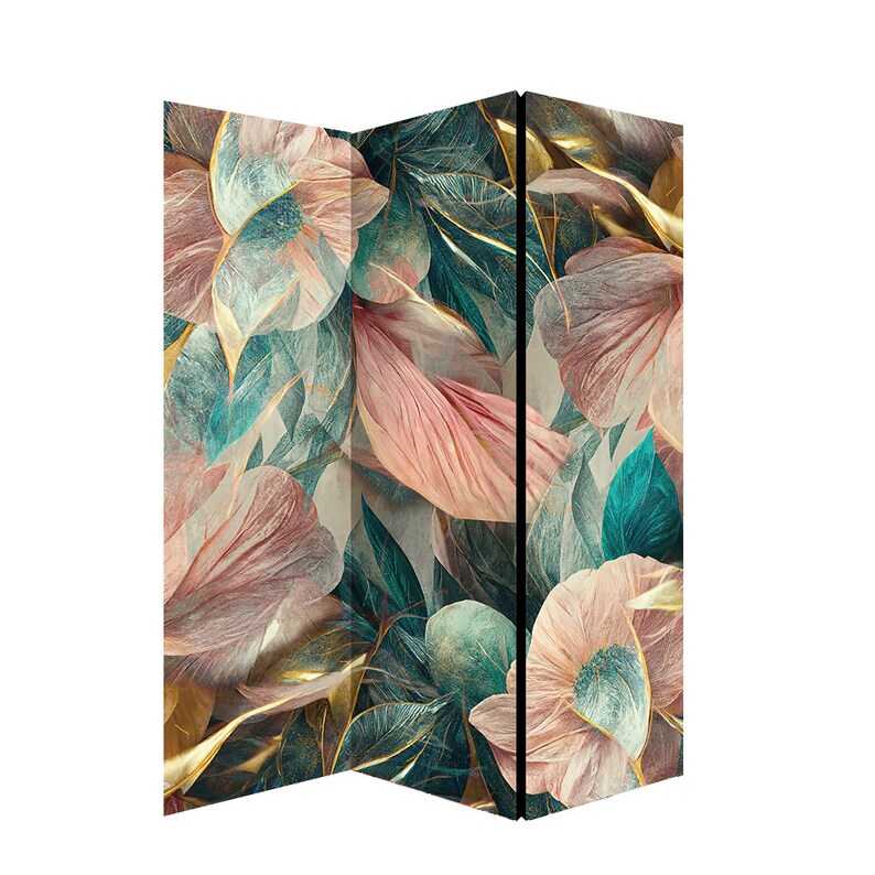Flowers Room Divider, Pink and Blue Flowers , Painting Style, Folding ...