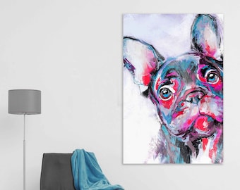 Abstract French Bulldog Painting on Canvas, Dog Canvas, Canvas Wall Art, Canvas Print, Abstract Painting, Home Decor