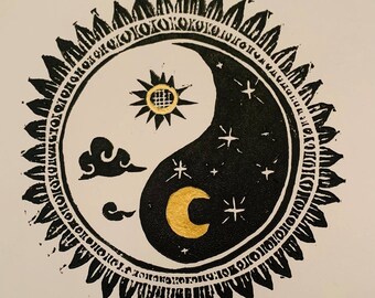 Yin-Yang/ Sun Moon Lino Cut