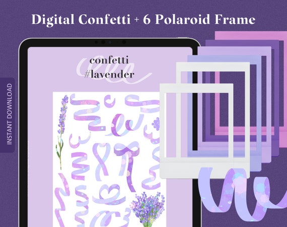 digital confetti stickers polaroid frame stickers lavender etsy