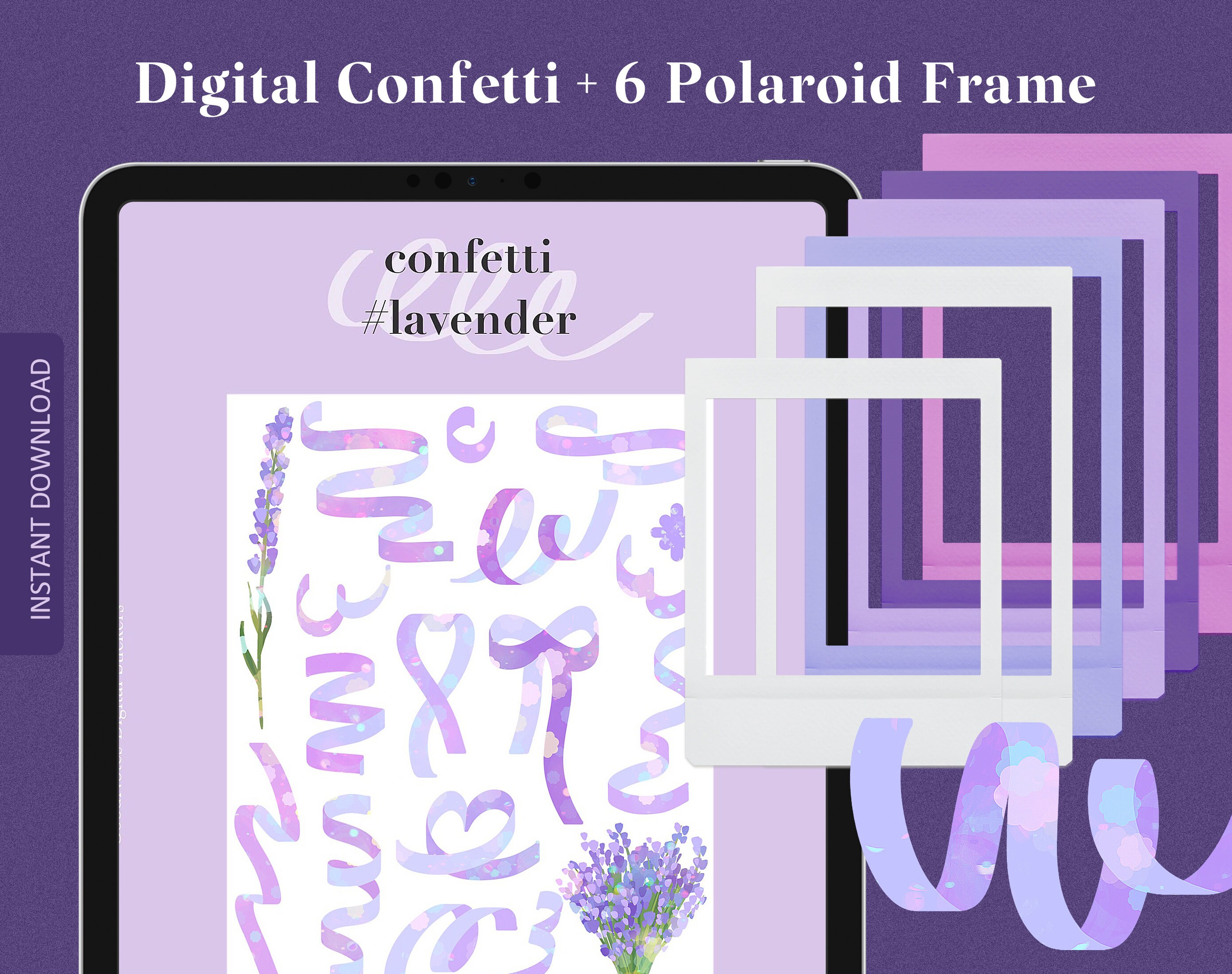 digital confetti stickers polaroid frame stickers lavender etsy