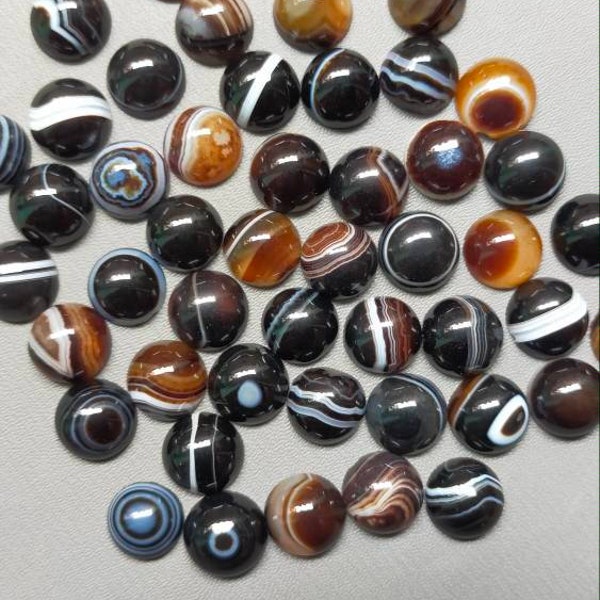 Natural ,Black Banded Agate , Sahpe Ruond ,Semi Precious, Gemstone ,Handmade, Cabochon,