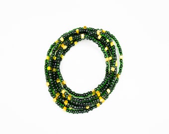 Dark green gold/African Jewelry-With Clasps Waist beads - Waist Beads - Belly Jewelry - Weighloss Tracker - Belly Beads