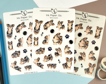 Merle Corgi #2 Sticker Sheet | 20 Stickers | Matte or Glossy | Tan Points Pembroke Cardigan