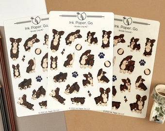 Brindle Corgi #2 Kiss Cut Sticker Sheet | corgi planner sticker, striped corgi, brown and white, bobtail corgi, fluffy corgi stickers