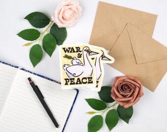 War & Peace Bird Stickers | Set of 2 | Dove with Olive Branch Knife Goose | Matte Glossy