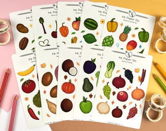 Bounty of the Seasons Kiss Cut Sticker Sheet Set | seasonal stickers, food stickers, healthy stickers, fruit stickers, vegetable stickers