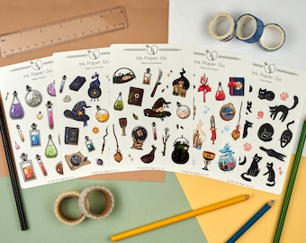 Witching Hour Kiss Cut Sticker Sheet Set | witch tool stickers, forest witch, cottagecore stickers, witch craft stickers, astrology stickers