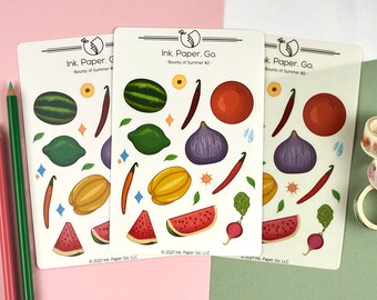 Bounty of Summer #2 Sticker Sheet | Matte or Glossy | Watermelon Orange Fig Pepper Lime
