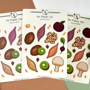 Bounty of Fall #1 Kiss Cut Sticker Sheet | seasonal fruit stickers, vegetable stickers, produce stickers, fall art stickers, autumn stickers