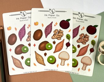 Bounty of Fall #1 Sticker Sheet | Matte or Glossy | Seasonal Fruit Vegetable Produce Autumn