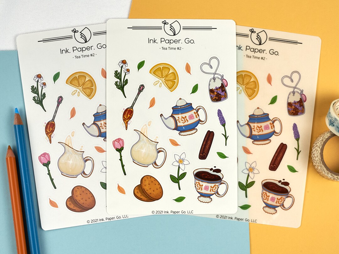 Two Time Sticker Tea Time #2 Kiss Cut Sticker Sheet | Cute Milk Tea Sticker, Teapot ...