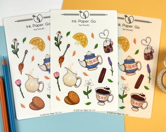 Tea Time #2 Kiss Cut Sticker Bogen | niedlicher Milchtee Aufkleber, Aufkleber für Teekanne, Blumen, Aufkleber für Zitronenscheiben, Milchspritzen