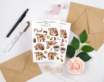 Milk Chocolate Moo Cows Sticker Sheets | Set of 2 | Cocoa Candy Sweet | Matte Glossy
