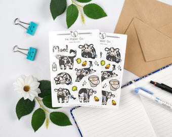 Classic Moo Cows Sticker Sheets | Set of 2 | Black White Spotted | Matte or Glossy