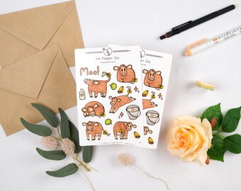 Pudding Moo Cows Sticker Sheets | Set of 2 | Custard Cream Dessert | Matte or Glossy