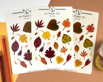 Fall Leaves Sticker Sheet | 20 Stickers | Matte or Glossy | Autumn Colorful Leaf Maple Halloween