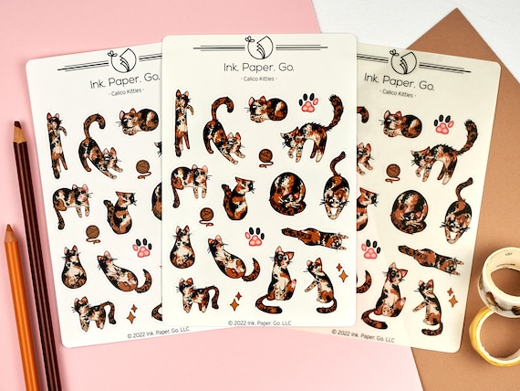 Calico Kitties Sticker Sheet | Matte or Glossy | Lucky Cat Orange Black White