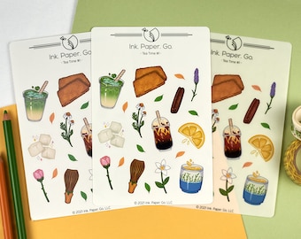 Tea Time #1 Kiss Cut Sticker Bogen | süße Tee Aufkleber, Boba Bubble Teesitter, Nachmittagstee Aufkleber, Bullet Journal, gemütlich Aufkleber