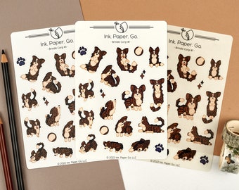 Brindle Corgi #1 Kiss Cut Sticker Sheet | black brindle corgi, pembroke with tail, cardigan welsh corgi, striped corgi, brown and white