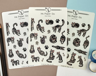Silver Kitties Kiss Cut Sticker Sheet | grey tabby cat stickers, halloween stickers, shorthair cat stickers, silver tabby cat stickers
