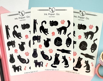 Void Kitties Kiss Cut Sticker Sheet | cute black cat sticker, halloween stickers, pet loss gift, cat familiar, witch cat stickers, rust cat