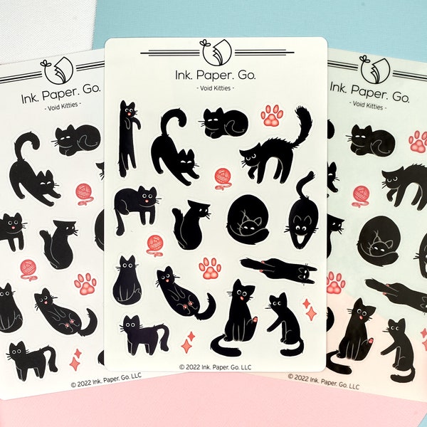 Void Kitties Kiss Cut Sticker Sheet | cute black cat sticker, halloween stickers, pet loss gift, cat familiar, witch cat stickers, rust cat