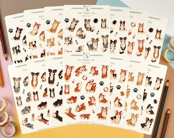 A Rowdy of Corgis Kiss Cut Sticker Sheet Set | cardigan welsh corgi, pembroke welsh corgi, corgi with tail, corgi lover gift, corgi puppy