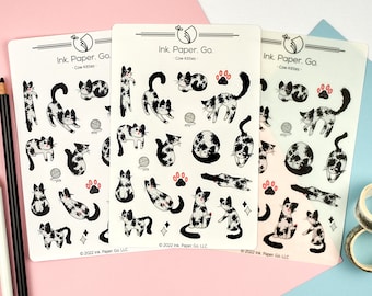 Cow Kitties Kiss Cut Sticker Sheet | spotted cat stickers, cow cat stickers, black and white cat stickers, junk journal, fluffy cat stickers