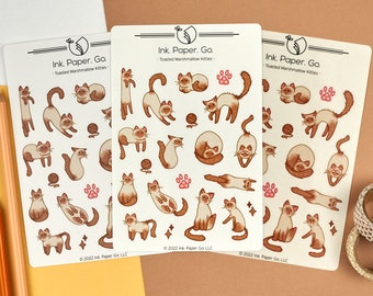 Toasted Marshmallow Kitties Kiss Cut Sticker Sheet | siamese cat sticker, orange flame point cat, red point siamese cat, shorthair cat