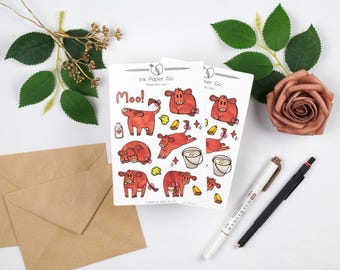 Brown Moo Cows Sticker Sheets | Set of 2 | Cute Farm Animal | Matte or Glossy