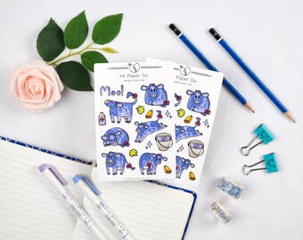 Blueberry Moo Cows Sticker Sheets | Set of 2 | Fresh Dessert Fruit | Matte or Glossy