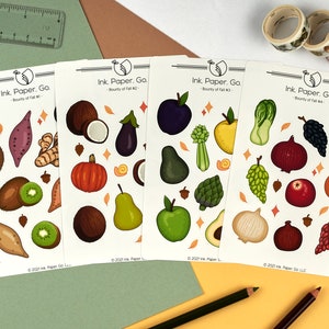 Bounty of the Fall Kiss Cut Sticker Sheet Set | harvest stickers, seasonal stickers, cute fall stickers, autumn stickers, vegetable stickers