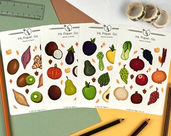 Bounty of the Fall Kiss Cut Sticker Sheet Set | harvest stickers, seasonal stickers, cute fall stickers, autumn stickers, vegetable stickers