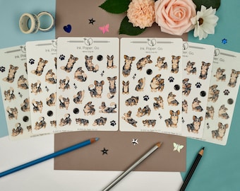 Merle Corgis Sticker Sheet Set | Matte or Glossy | 40 Stickers | Blue Puppy Cardigan Pembroke