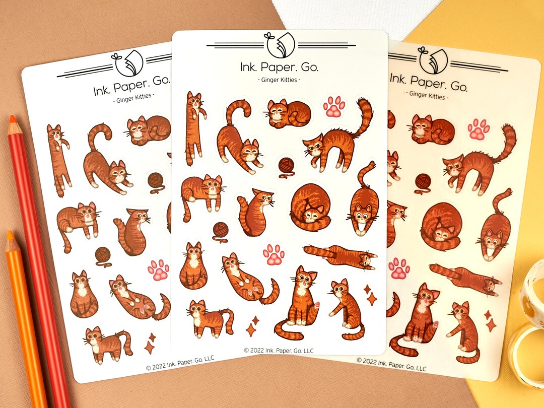Ginger Kitties Sticker Sheet | 20 Stickers | Matte or Glossy | Orange ...