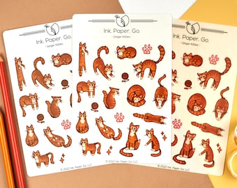 Ginger Kitties Sticker Sheet | 20 Stickers | Matte or Glossy | Orange Marmalade Cheddar Striped Tabby