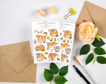 Orange Moo Cows Sticker Sheets | Set of 2 | Citrus Fruit Creamsicle | Matte or Glossy