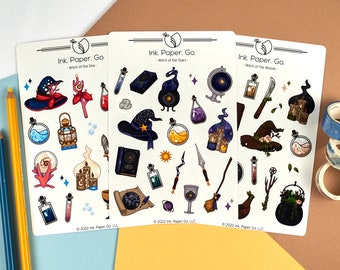 The Coven Kiss Cut Sticker Sheet Set | witchy stickers, witch stickers, halloween stickers, bullet journal, cottagecore, fall stickers