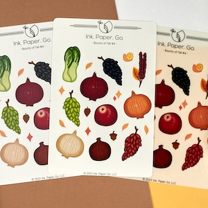Bounty of Fall #4 Kiss Cut Sticker Sheet | grape stickers, onion stickers, cranberry stickers, bok choy stickers, thanksgiving stickers
