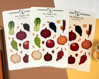 Bounty of Fall #4 Kiss Cut Sticker Sheet | grape stickers, onion stickers, cranberry stickers, bok choy stickers, thanksgiving stickers